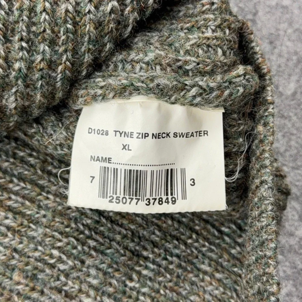 Barbour Sweater Mens XL Green Tyne Zip Neck 100% Pure Wool Heavy Knit Scotland